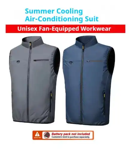 Solid Color Stand Collar Air Cooling Vest Men Dual Fans USB Summer Work Sleeveless Waistcoat Outdoor